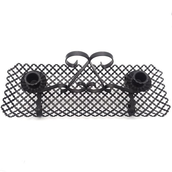 Mesh Candle Holder Centerpiece VTG Black Metal Candleabra HOMCO Votive Holder - Picture 3 of 8